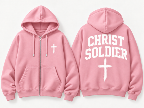 Christ Soldier Zip Hoodie – Black & Pink