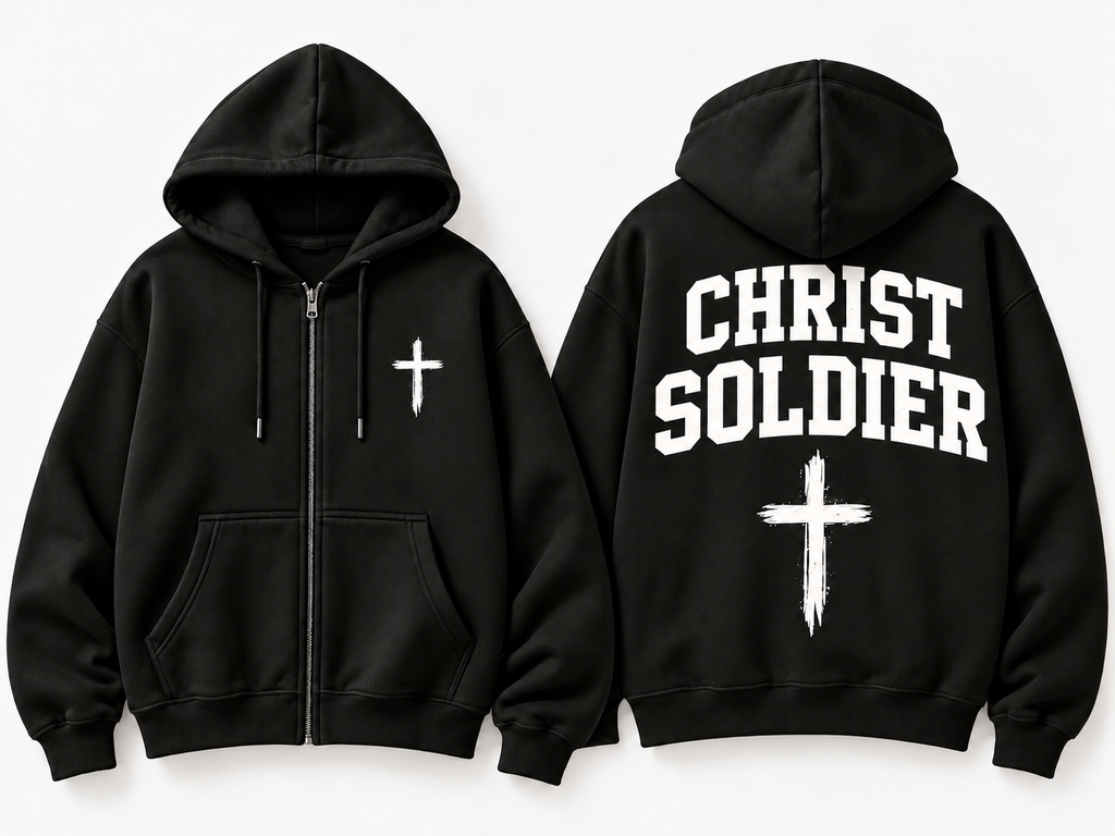 Christ Soldier Zip Hoodie – Black & Pink