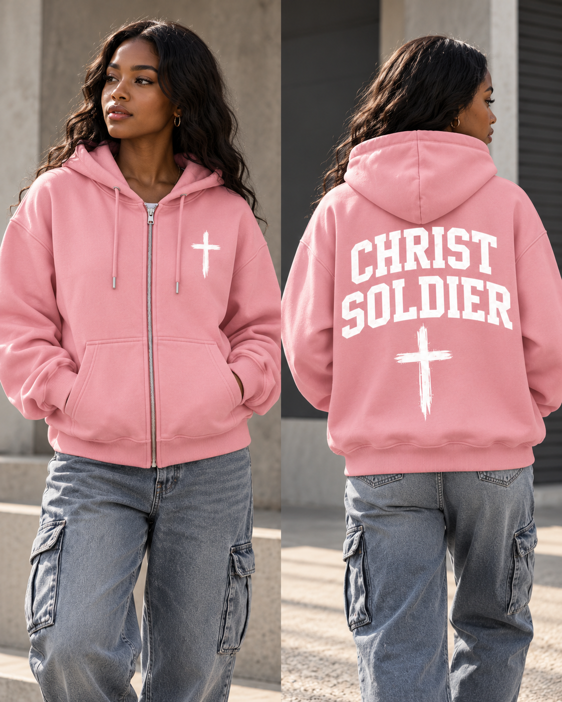 Christ Soldier Zip Hoodie – Black & Pink