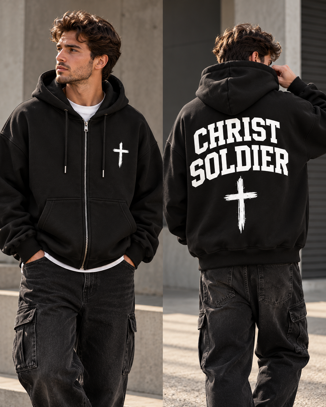 Christ Soldier Zip Hoodie – Black & Pink